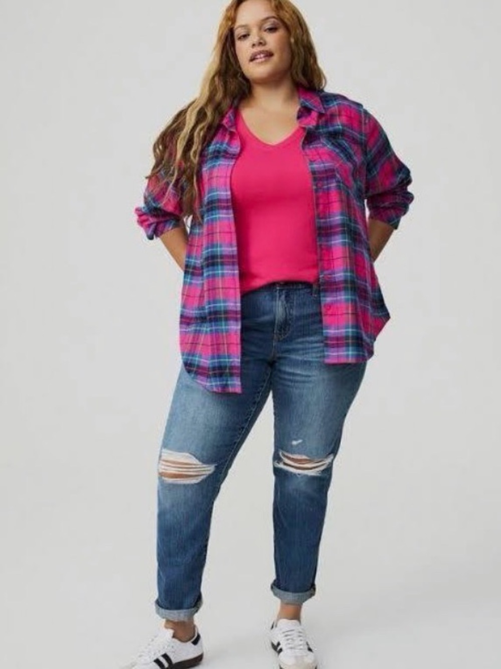Torrid Lizzie Button Up Shirt in Plaid Pink 2X NWT